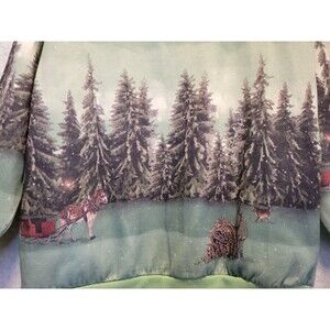 Holiday Fleece Sweater Cardigan Lg Christmas Winter Clydesdale Horse Sleigh Tree